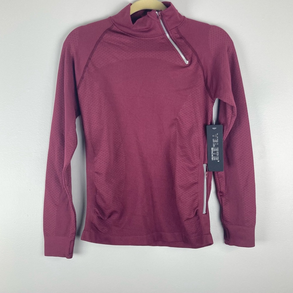 Yelete active performance wear jacket top zipper at neck burgundy M/L